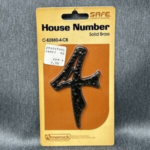 Vintage SAFE Solid Brass House Number 4 Black Finish 4" NOS Taiwan